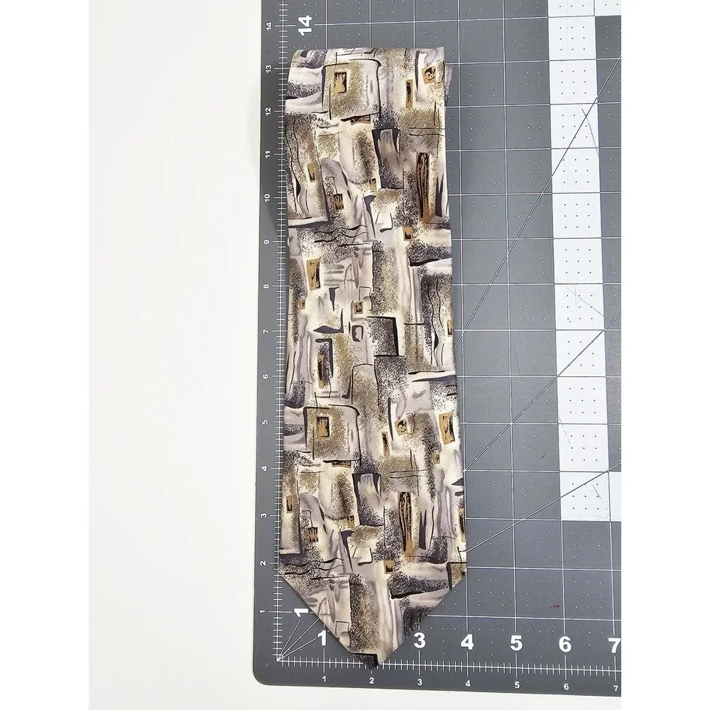 Cocktail Collection Silk Tie Gray Graphic Artsy Vintage 80s 90s